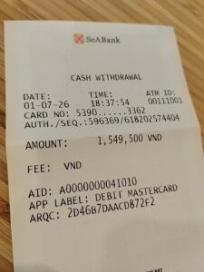 現金引き出し後に出てきた取引記録